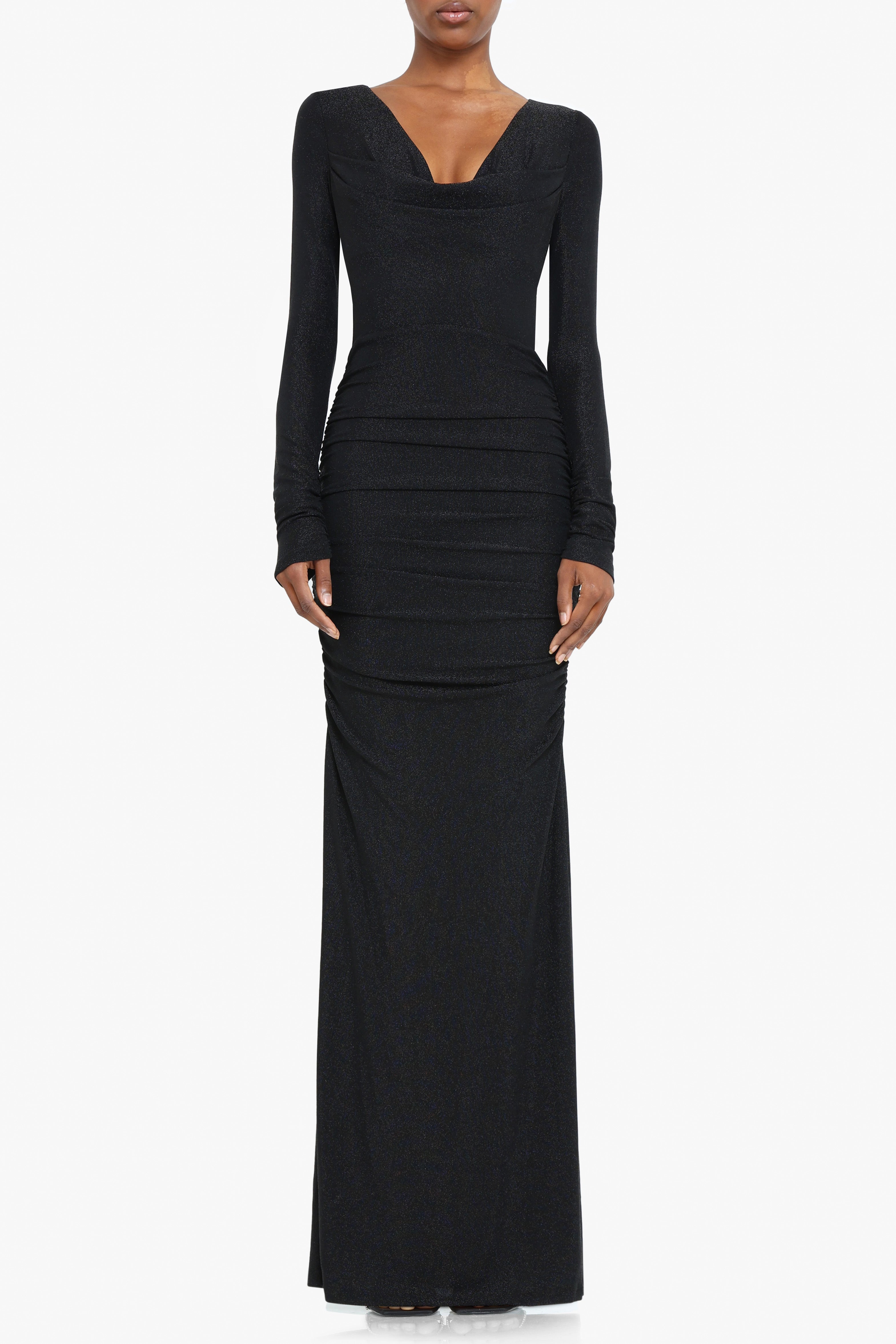 black halo maxi dress Black Halo Atlanta Ruched Jersey Maxi Dress