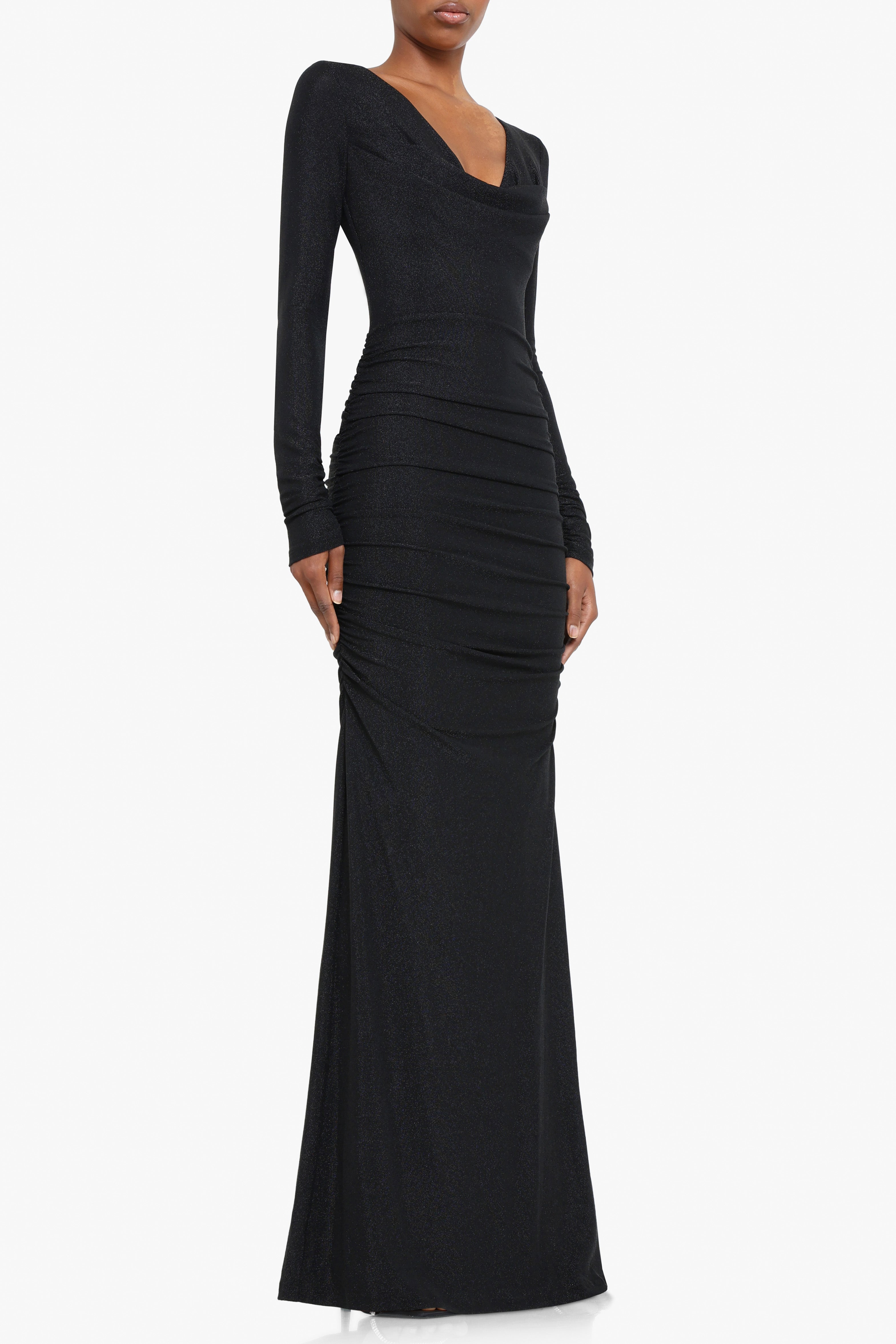 black halo long dress Black Halo Koa Long Sleeve Fuzzy Pearl Dress in Navy Suite 201