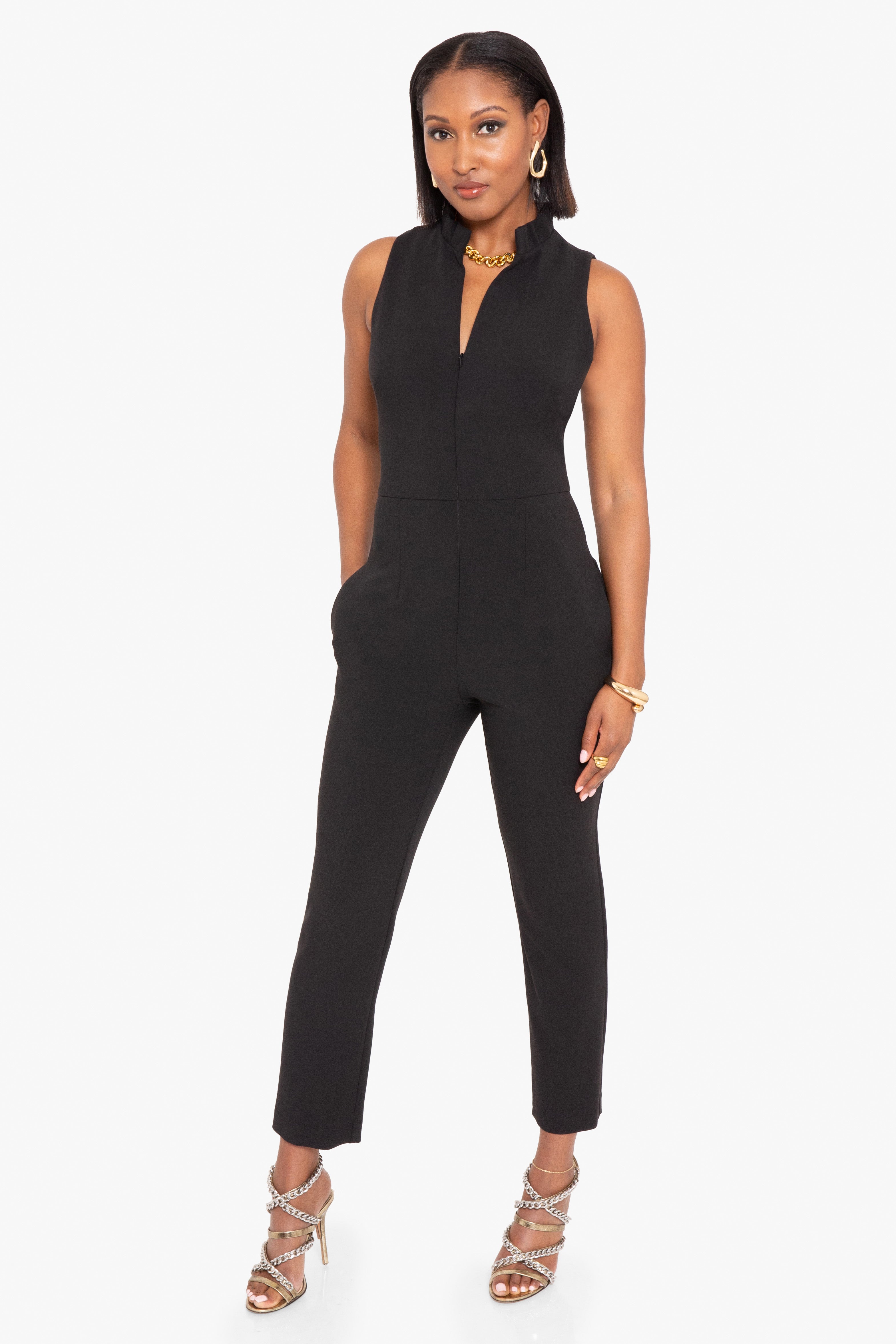 Black Linen Blend Tuxedo Jumpsuit - Women's Summer Event Outfits | Witchery