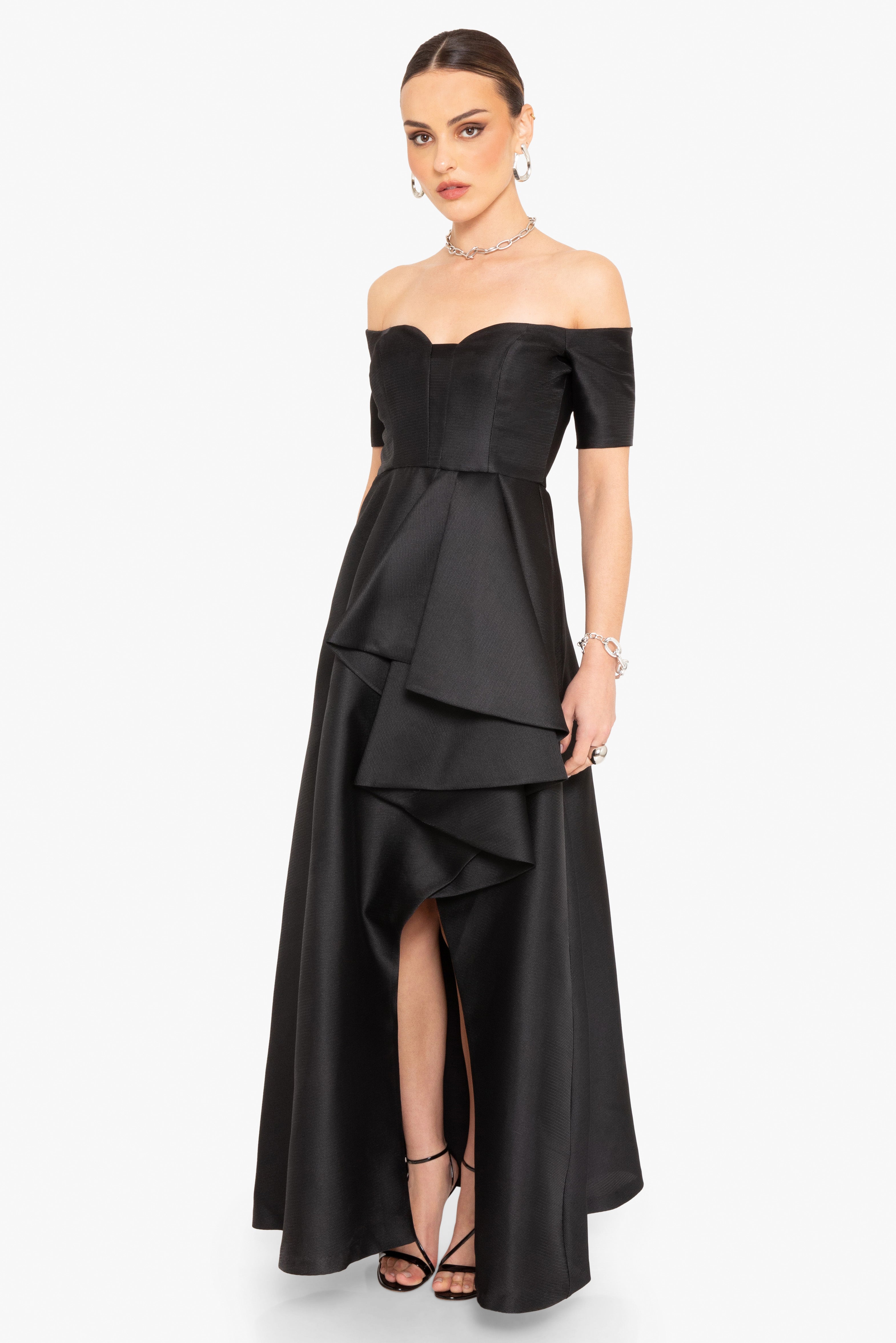 Black halo one shoulder dress outlet