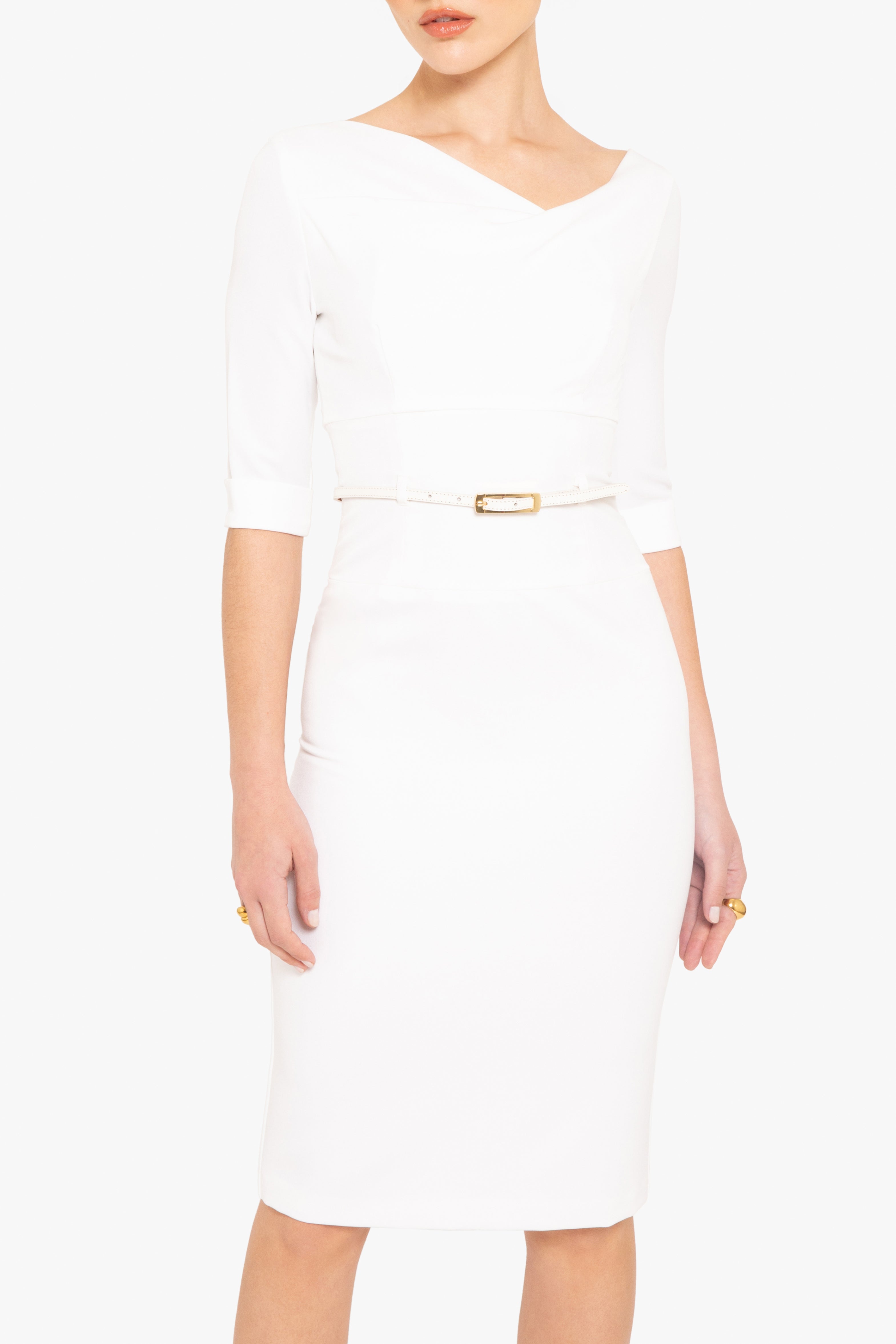 Black Halo Jackie O Sheath Dress in White | Classic 3/4 Sleeve | Size 10 Black Halo Jackie O Sheath Dress in White | Classic 3/4 Sleeve | Size 10