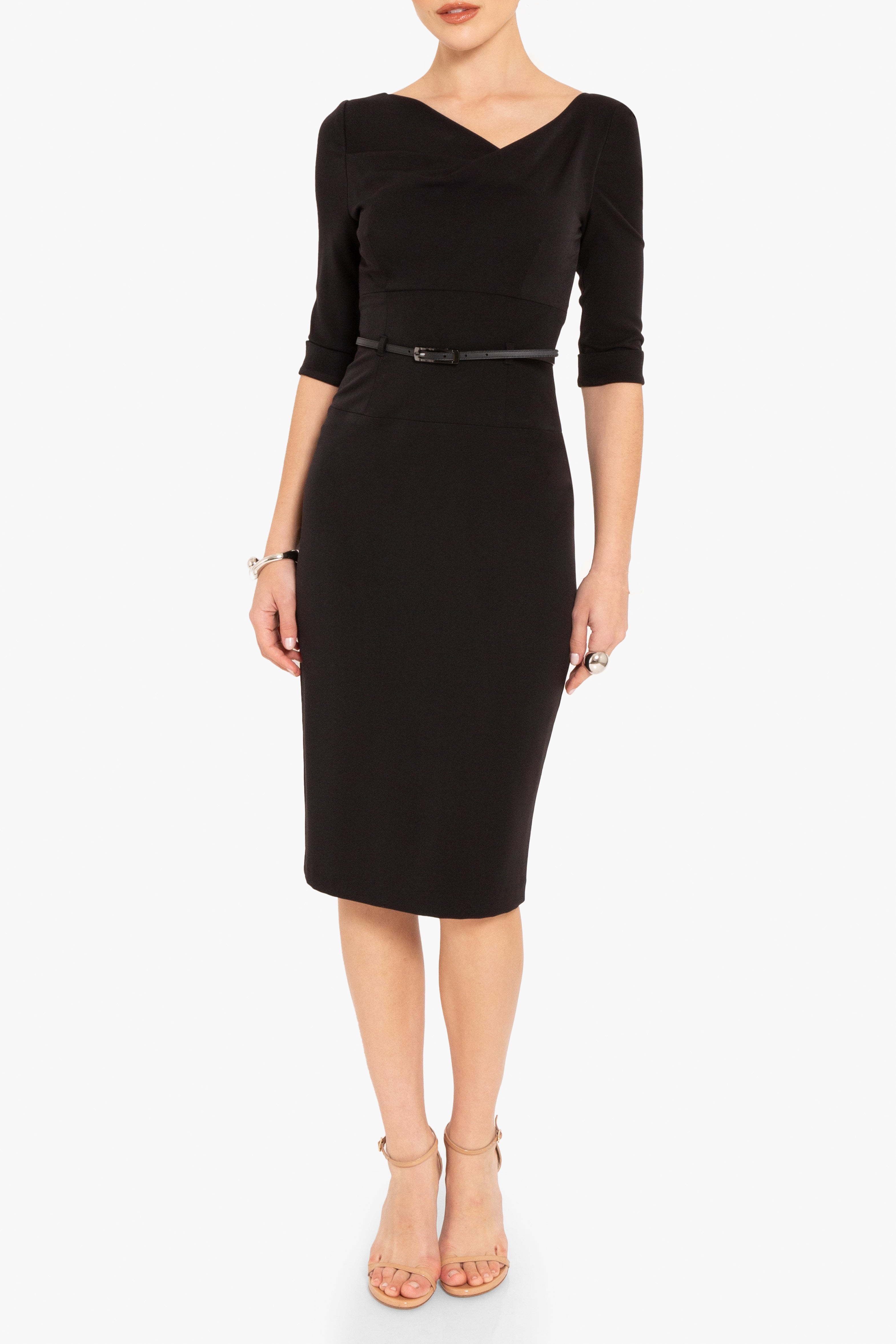 Black Halo Jackie O Sheath Dress in Black | Classic 3/4 Sleeve | Size 8 Black Halo Jackie O Sheath Dress in Black | Classic 3/4 Sleeve | Size 8